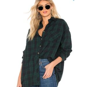 Superdown Green Plaid Button-Up Shirt